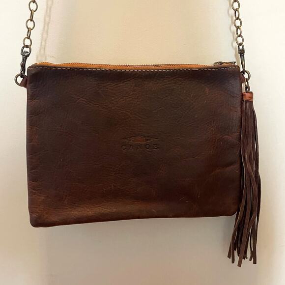 Canoe Leather Reversible Crossbody Bag | Tassel, Croc Print, Chain Strap NWOT - Picture 11 of 11